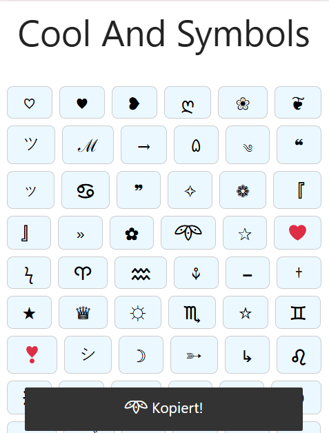 Cool And Symbols: Übersicht der verfügbaren Symbole