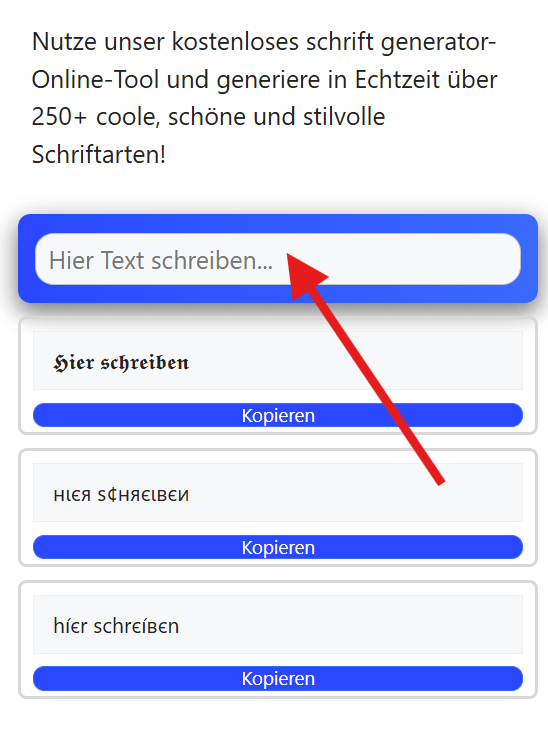 Screenshot des Textfeldes zum Ändern der Schriftarten