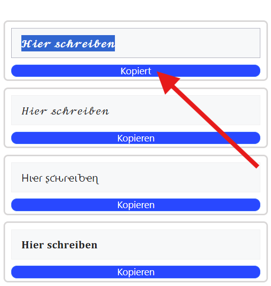 Screenshot der Kopieren-Schaltfläche zum Kopieren von Schriftarten